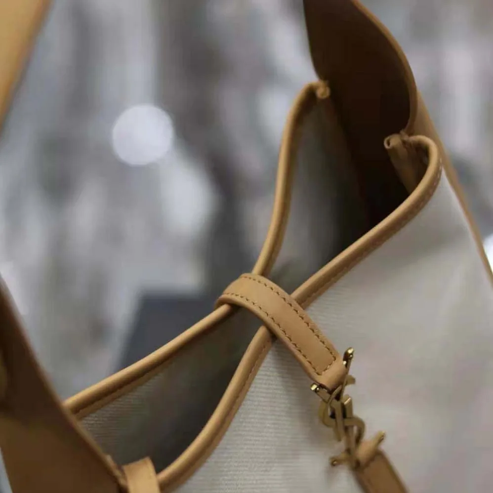 Saint Laurent YSL Small Le 5 à 7 Supple in Canvas and Smooth Leather for Women