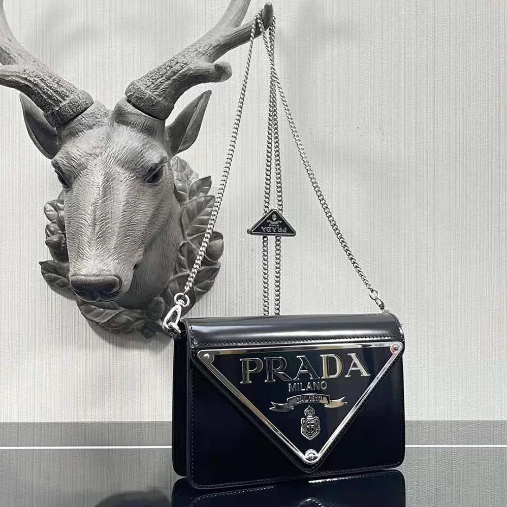 Prada Brushed Leather Shoulder Bag for Women in Black Prada Brushed Leather Shoulder Bag for Women in Black