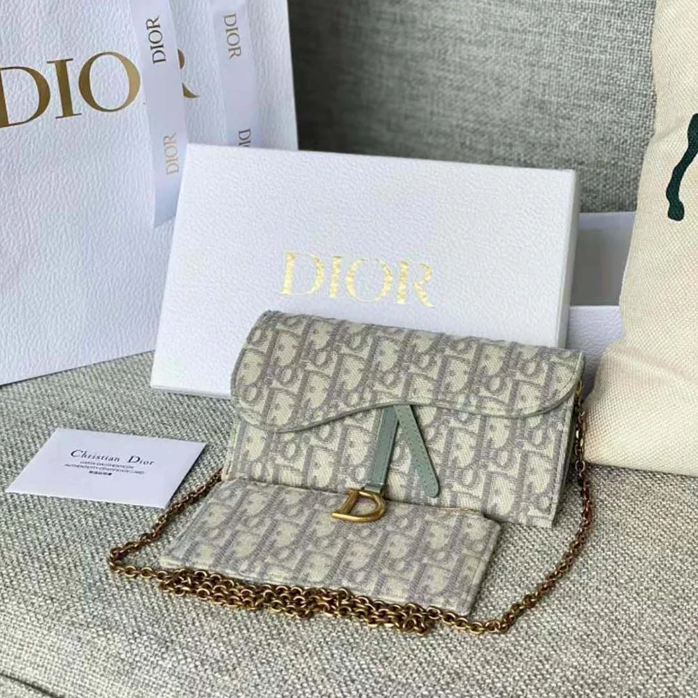 Dior Long Saddle Wallet with Chain Gray Dior Oblique Jacquard for Women