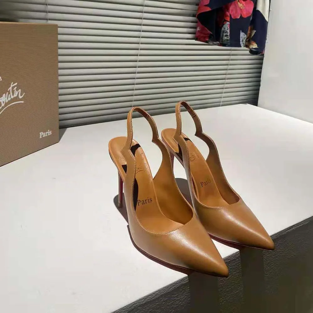 Christian Louboutin Hot Chick Sling 100 mm Heel Height for Women in Brown Christian Louboutin Hot Chick Sling 100 mm Heel Height for Women in Brown