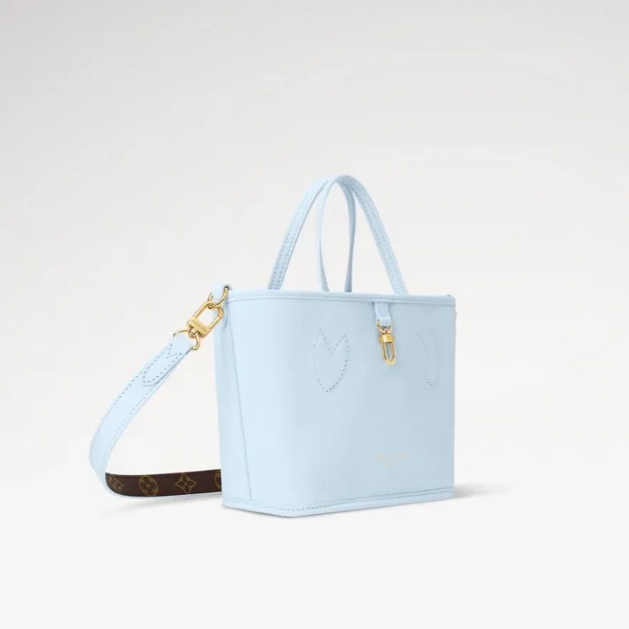 Louis Vuitton Neverfull Bandouliere Inside Out BB Tote Bag / Monogram Sky Blue Gold Hardware