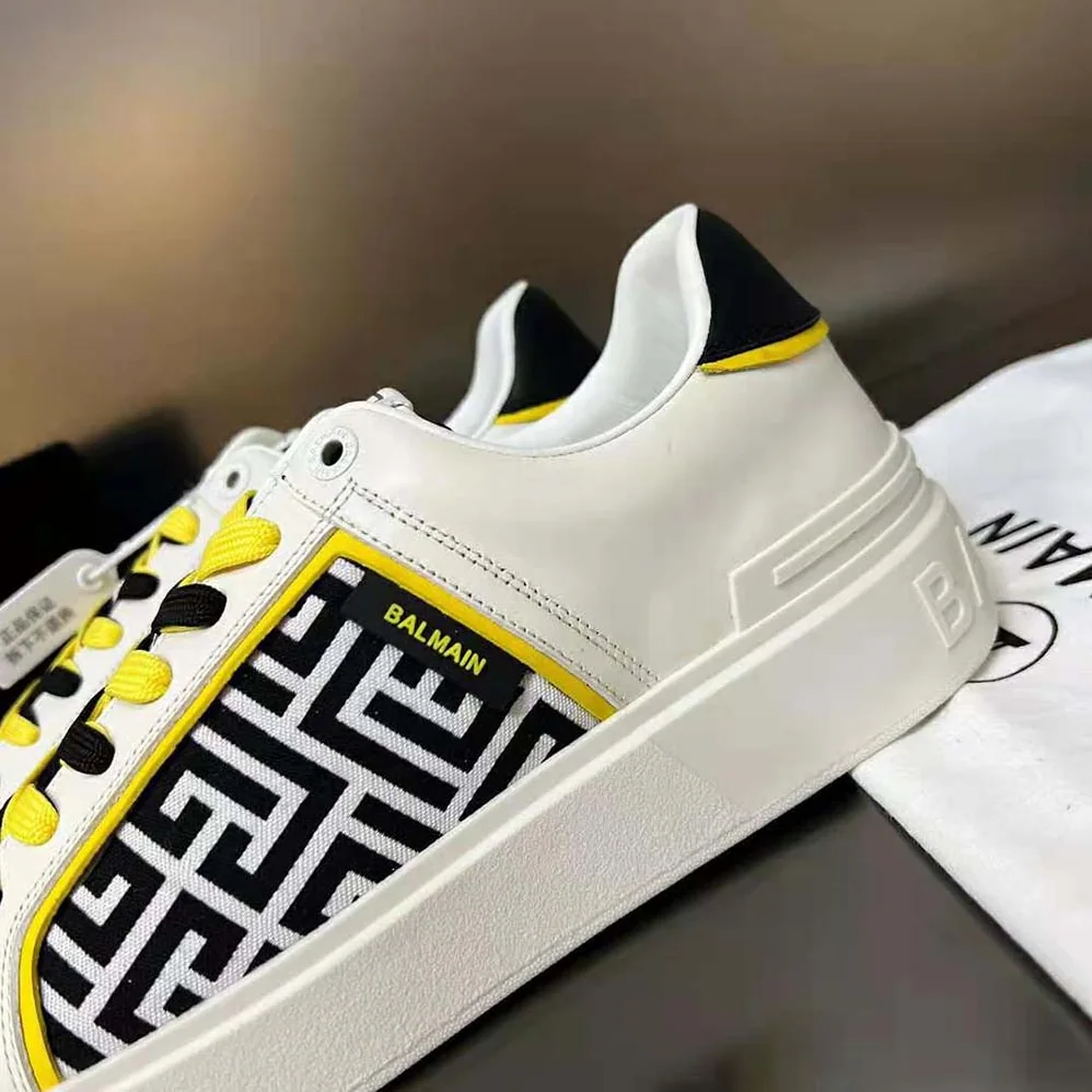 Balmain B-court Monogrammed Nylon and Leather Trainers for Unisex in White Balmain B-court Monogrammed Nylon and Leather Trainers for Unisex in White