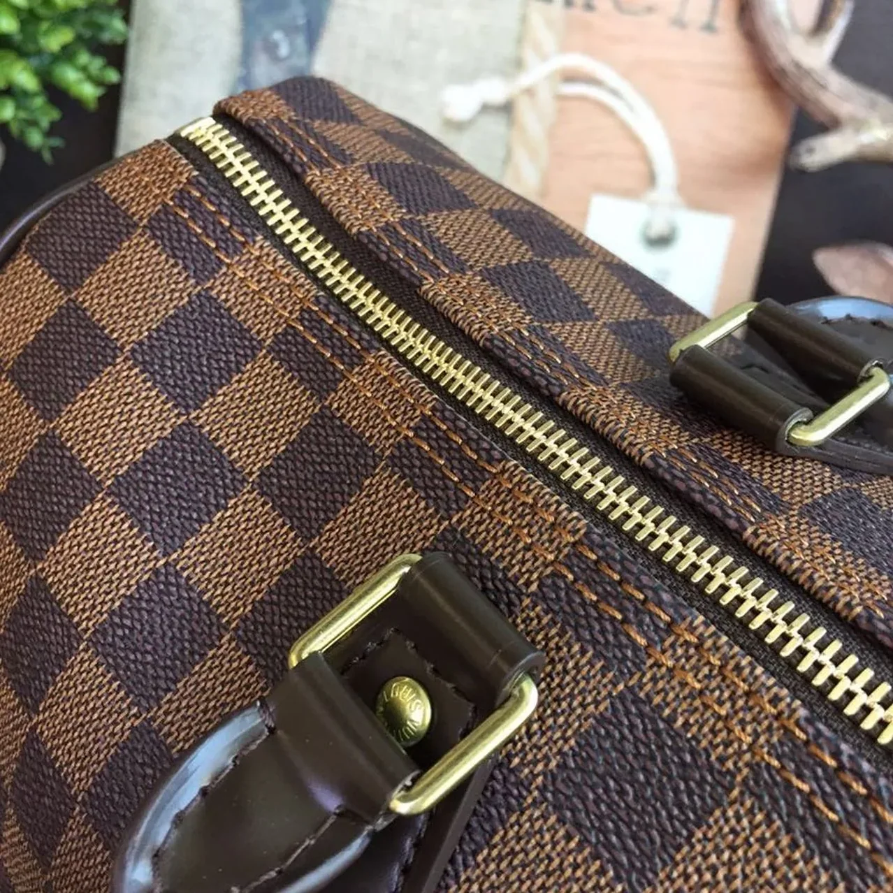 Louis Vuitton Speedy 35 Top Handle Bag / Brown Damier Ebene Canvas Gold Hardware
