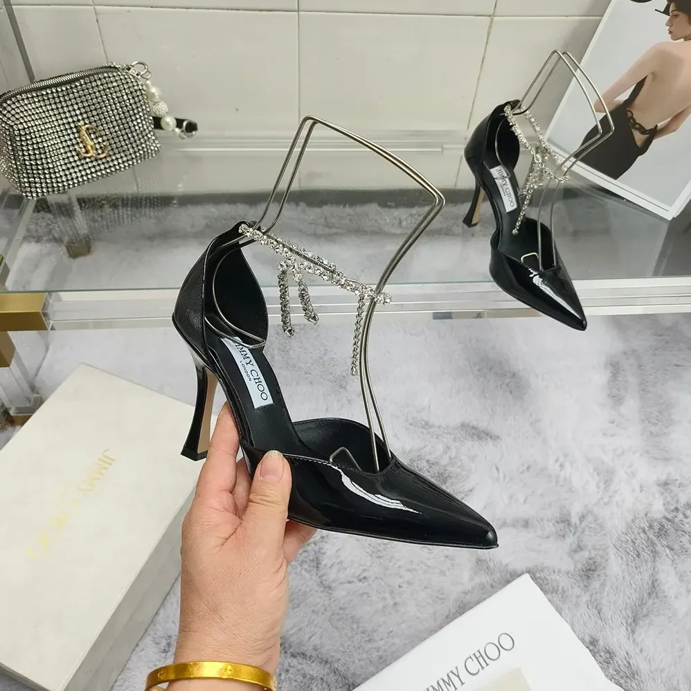 Jimmy Choo Stevie 100 Black Patent Leather Pumps for Women