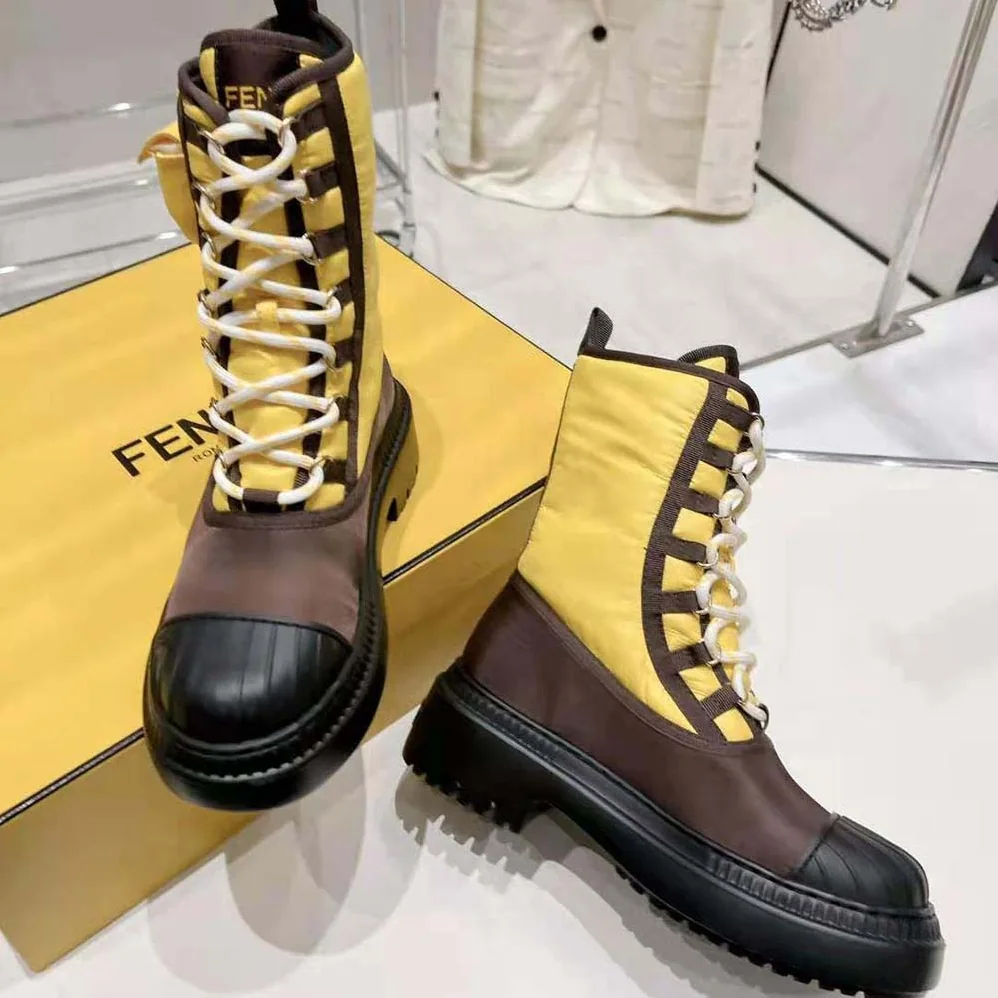 Fendi Domino Yellow Nylon Biker Boots for Women Fendi Domino Yellow Nylon Biker Boots for Women