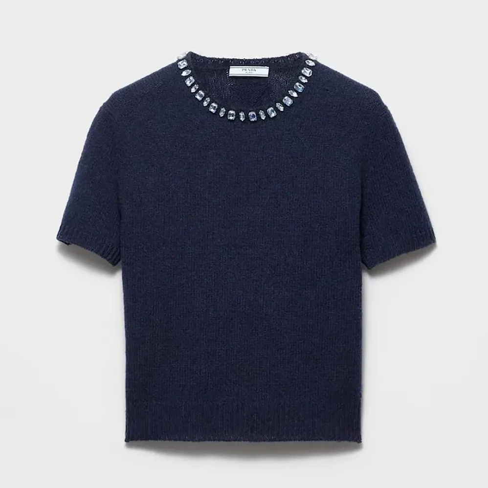 Prada Wool And Cashmere Crew-Neck Sweater for Women in Navy