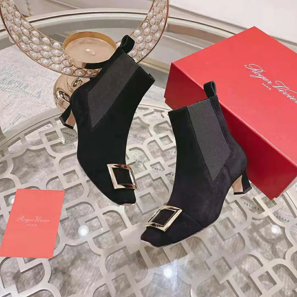 Roger Vivier Trompette Metal Buckle Chelsea Booties in Suede for Women