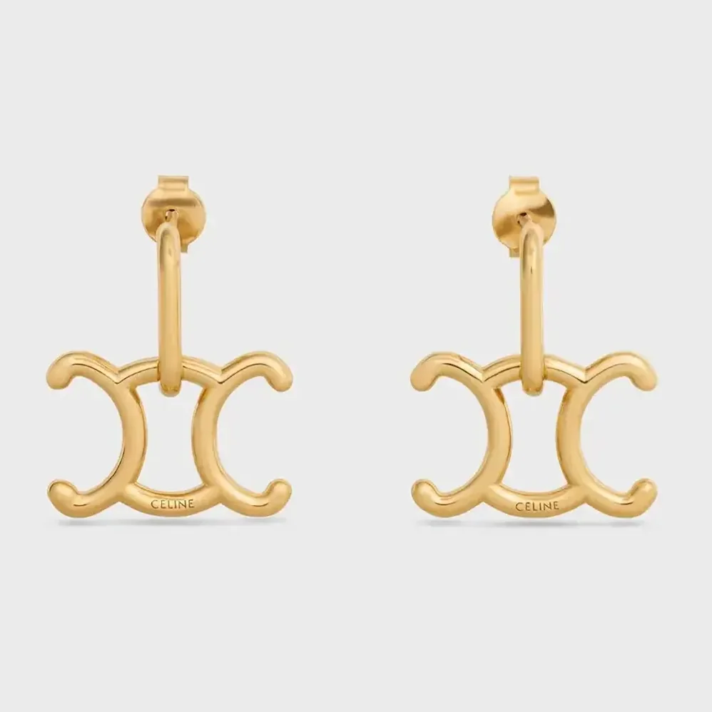 Celine Triomphe Lock Earrings in Brass with Gold Finish for Women in Gold Celine Triomphe Lock Earrings in Brass with Gold Finish for Women in Gold