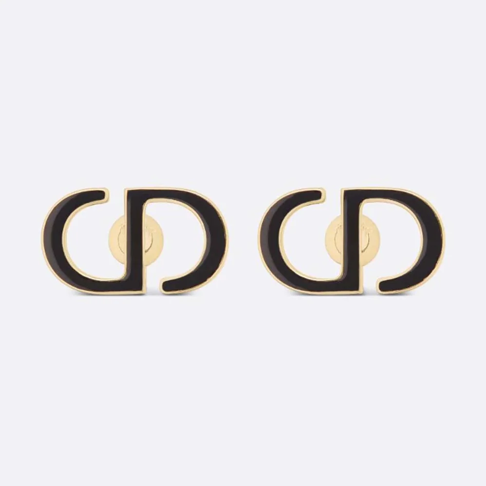 Dior Petit CD Stud Earrings Gold-Finish Metal and Black Lacquer for Women Dior Petit CD Stud Earrings Gold-Finish Metal and Black Lacquer for Women