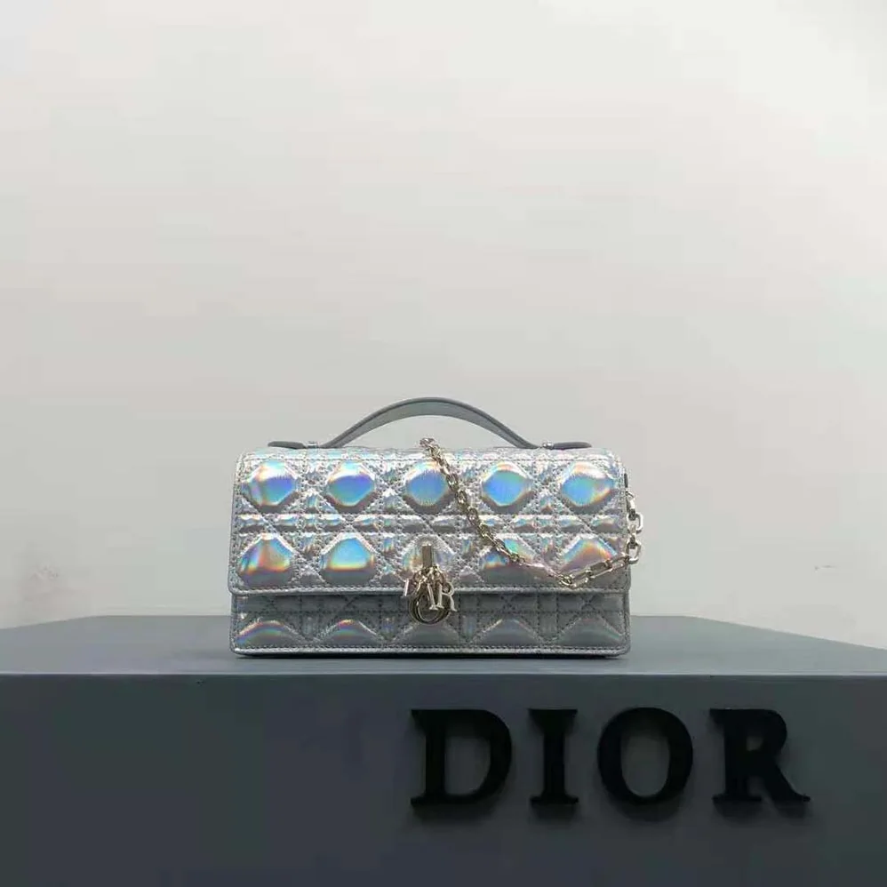 Dior Miss Dior Mini Bag Iridescent Metallic Silver for Women in Tone Cannage Lambskin Dior Miss Dior Mini Bag Iridescent Metallic Silver for Women in Tone Cannage Lambskin