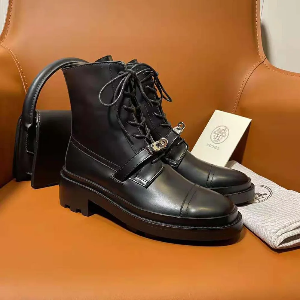 Hermes Funk Ankle Boot in Glazed Calfskin for Women in Black Hermes Funk Ankle Boot in Glazed Calfskin for Women in Black
