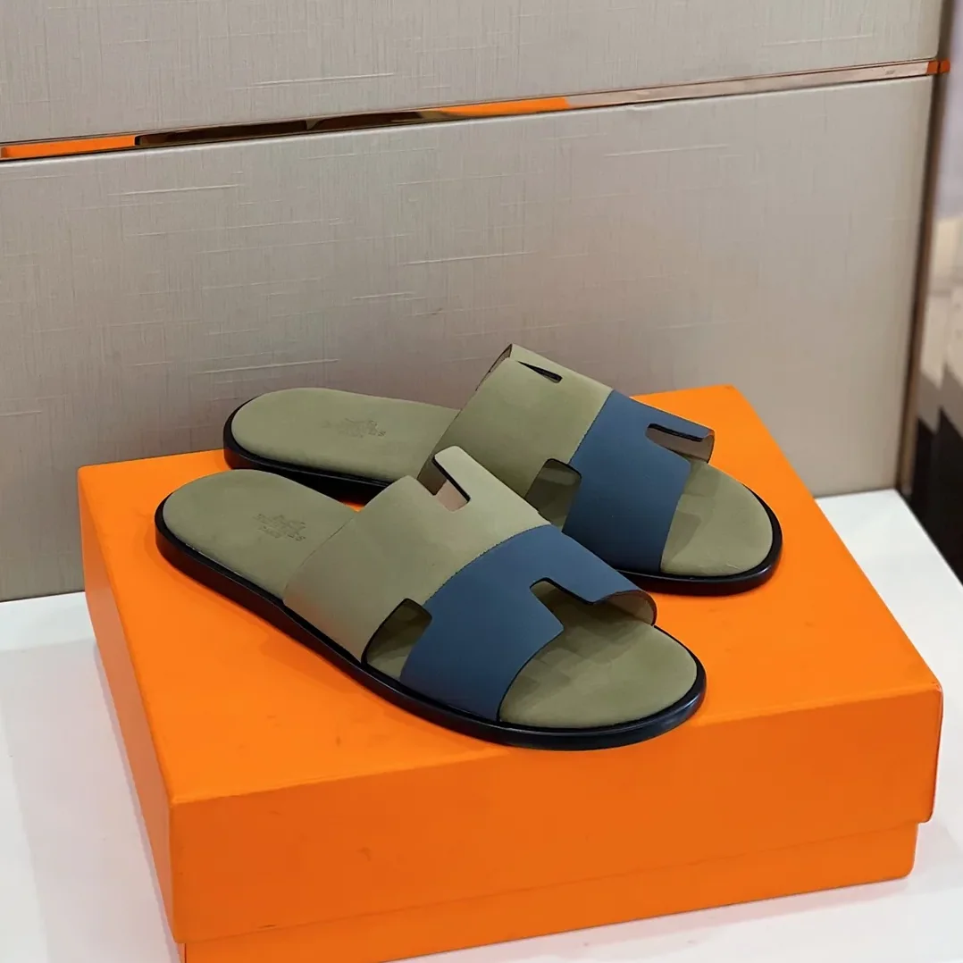 Hermes Izmir Sandals Fluorescent Green in Blue