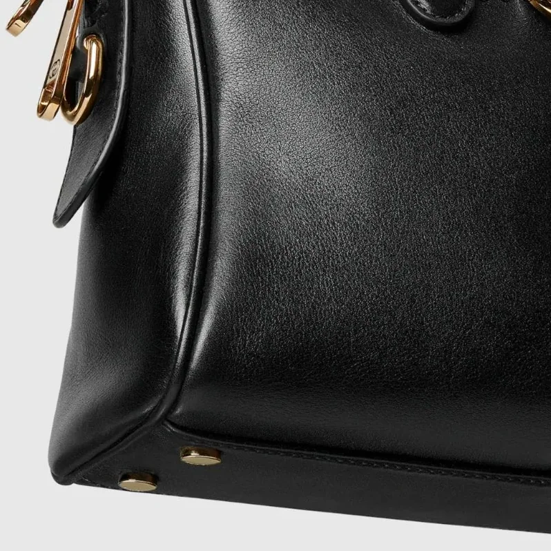 Gucci Borsetto Medium Boston Shoulder Bag in Black Gold Hardware