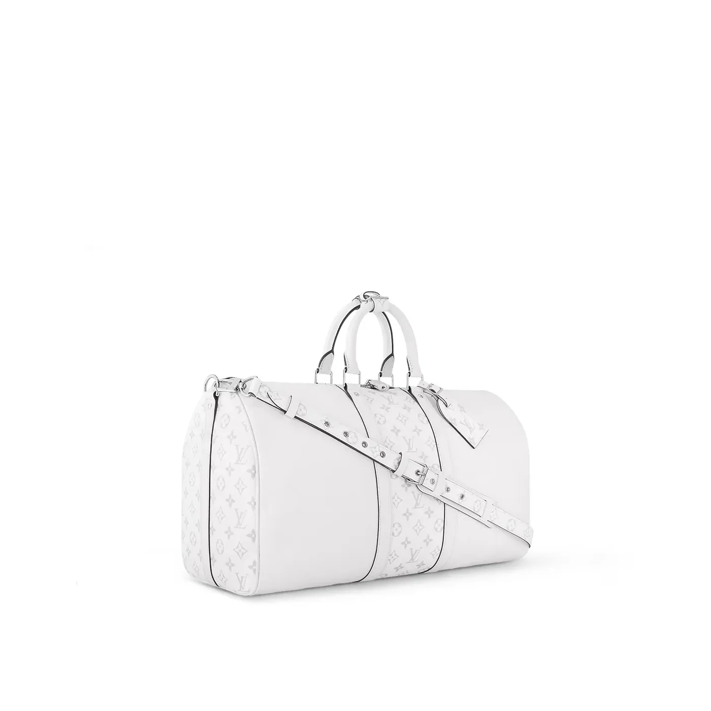 Louis Vuitton Keepall Bandouliere 50 Travel Bag in White Black Hardware Louis Vuitton Keepall Bandouliere 50 Travel Bag in White Black Hardware