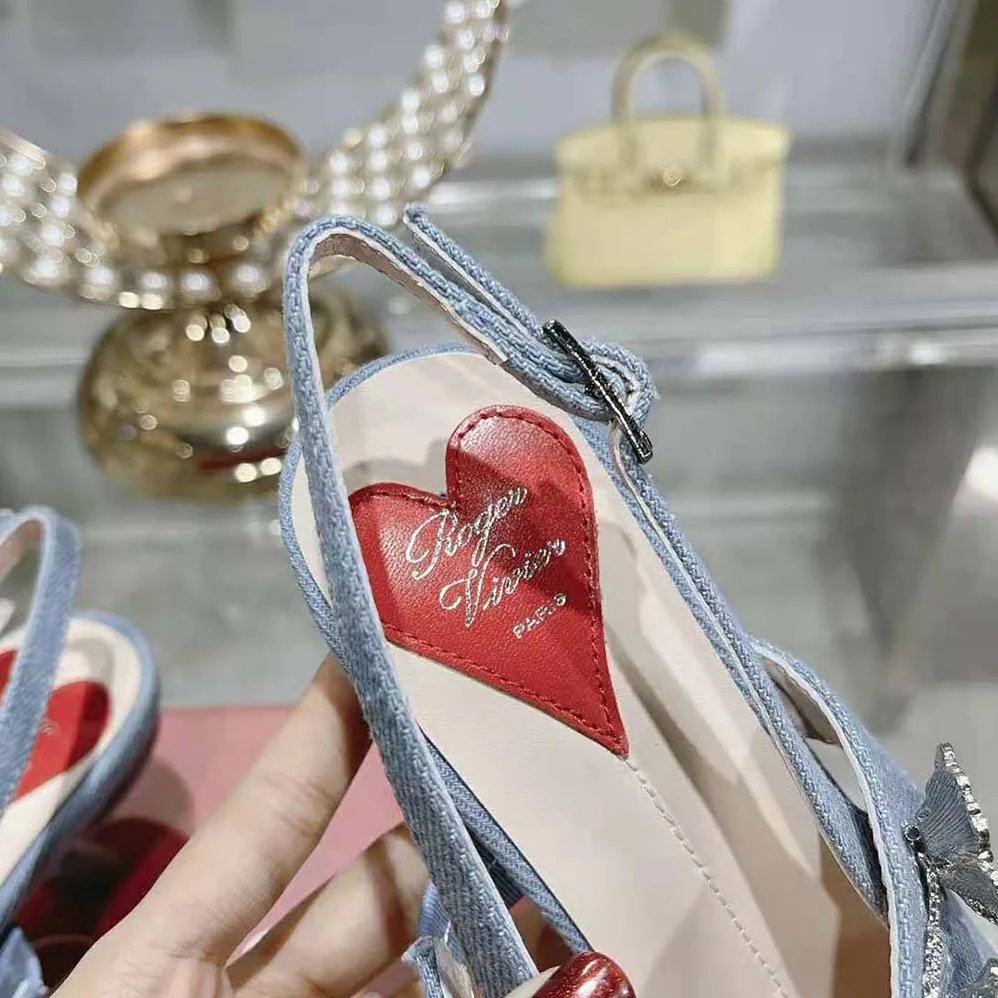Roger Vivier Virgule Flower Slingback Pumps in Denim for Women