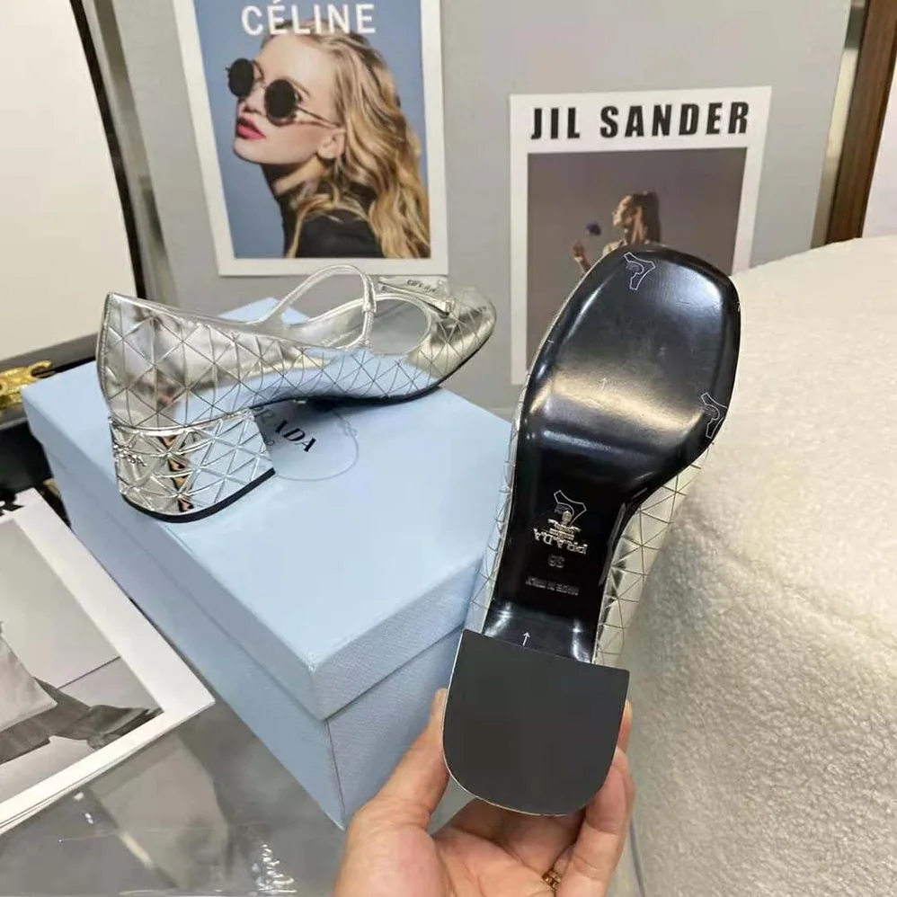 Prada Metallic Leather Pumps in 45mm Heel Height for Women in Silver Prada Metallic Leather Pumps in 45mm Heel Height for Women in Silver