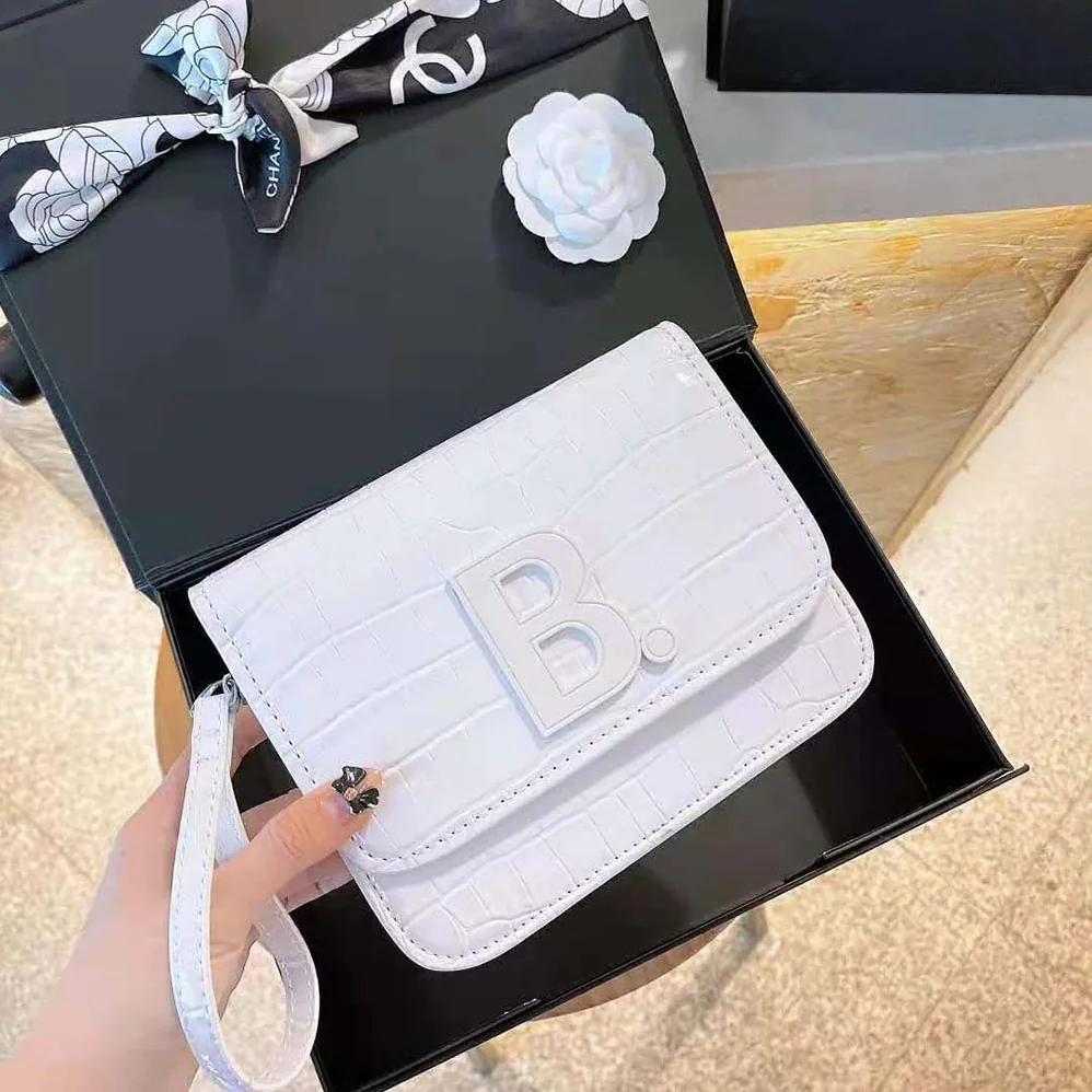 Balenciaga B. Small Bag in White Shiny Crocodile Embossed Calfskin for Women