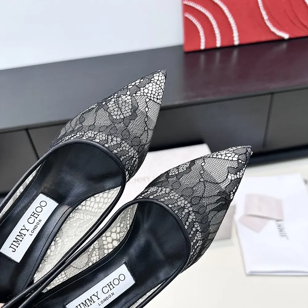 Jimmy Choo Romy 85 Black Jimmy Choo Lace Pumps for Women