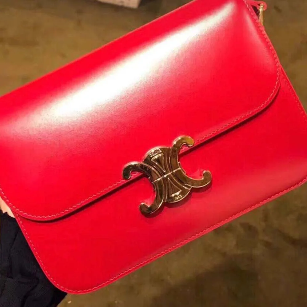 Celine Teen Triomphe Bag in Shiny Calfskin for Women in Red Celine Teen Triomphe Bag in Shiny Calfskin for Women in Red