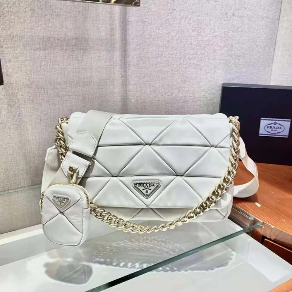 Prada System Nappa Leather Patchwork Bag for Women in White Prada System Nappa Leather Patchwork Bag for Women in White