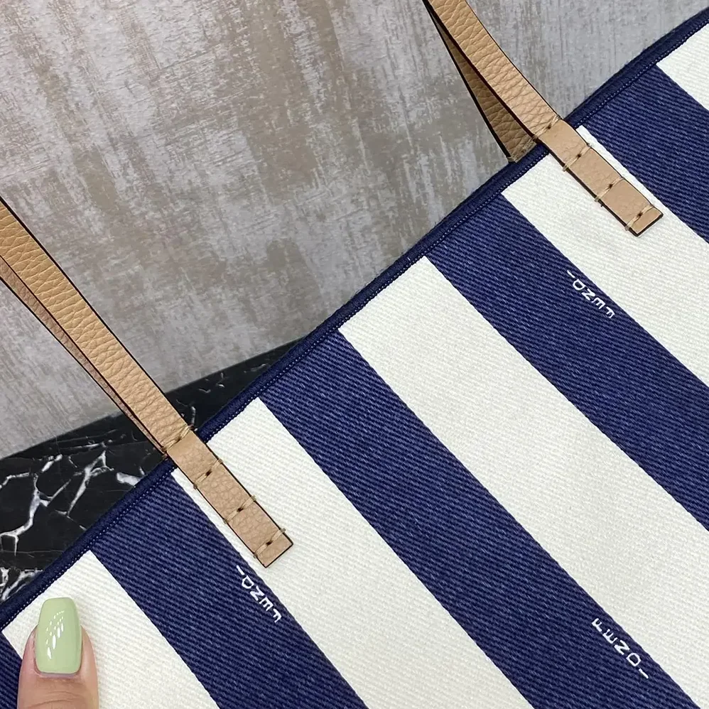 Fendi Small Roll Reversible Shopper in Pequin Striped and Midnight Blue FF Fabric for Women Fendi Small Roll Reversible Shopper in Pequin Striped and Midnight Blue FF Fabric for Women