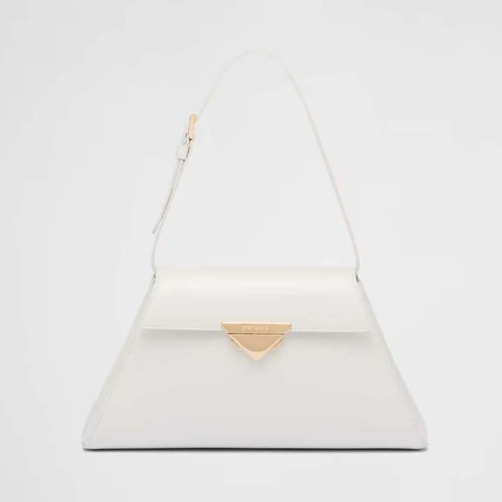 Prada Medium Brushed Leather Handbag for Women in White Prada Medium Brushed Leather Handbag for Women in White