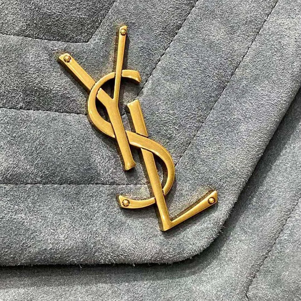 Saint Laurent YSL Loulou Medium Chain Bag in “Y”-Quilted Suede for Women in Silver Saint Laurent YSL Loulou Medium Chain Bag in “Y”-Quilted Suede for Women in Silver