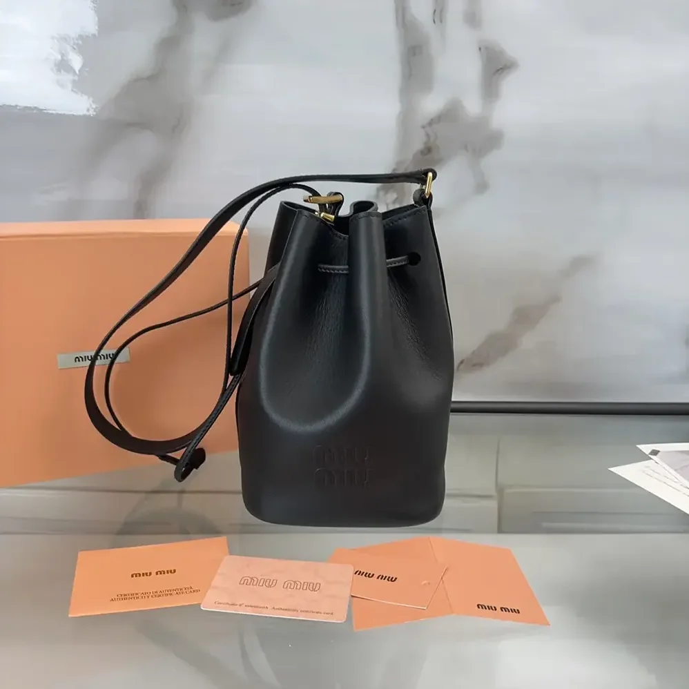 Miu Miu Leather Bucket Bag-Black 5BE090_2CRM_F0002_V_OOO for Women Miu Miu Leather Bucket Bag-Black 5BE090_2CRM_F0002_V_OOO for Women