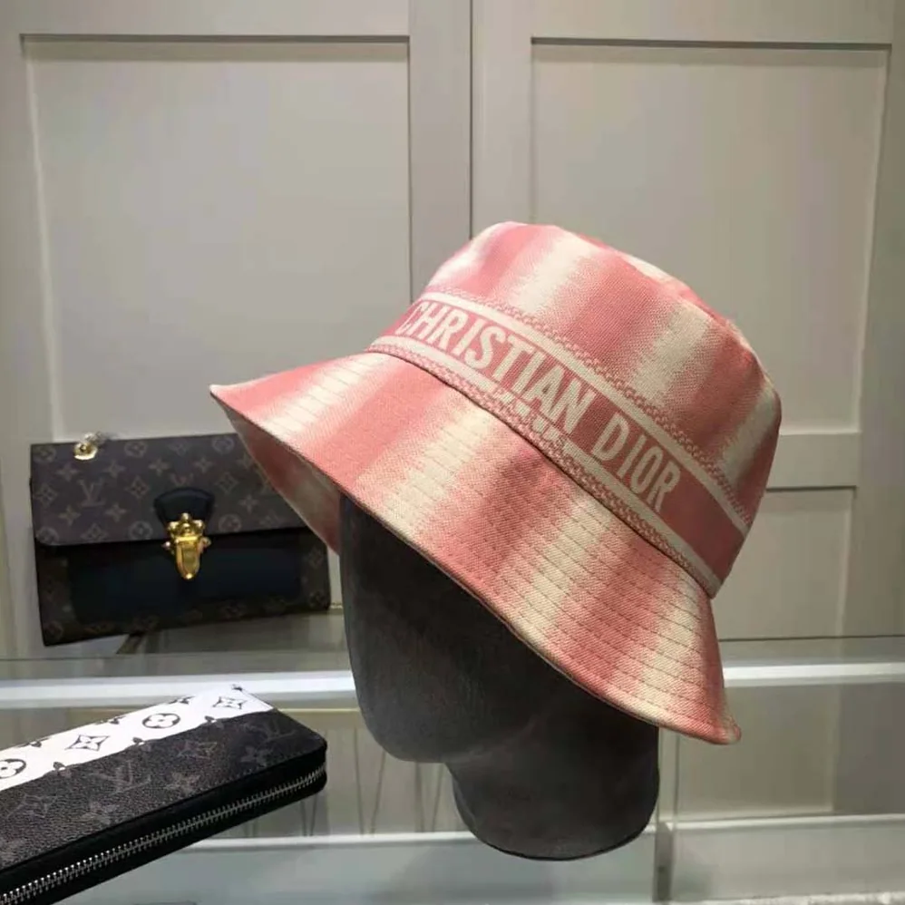 Dior D-stripes Small Brim Bucket Hat Pink Cotton for Women