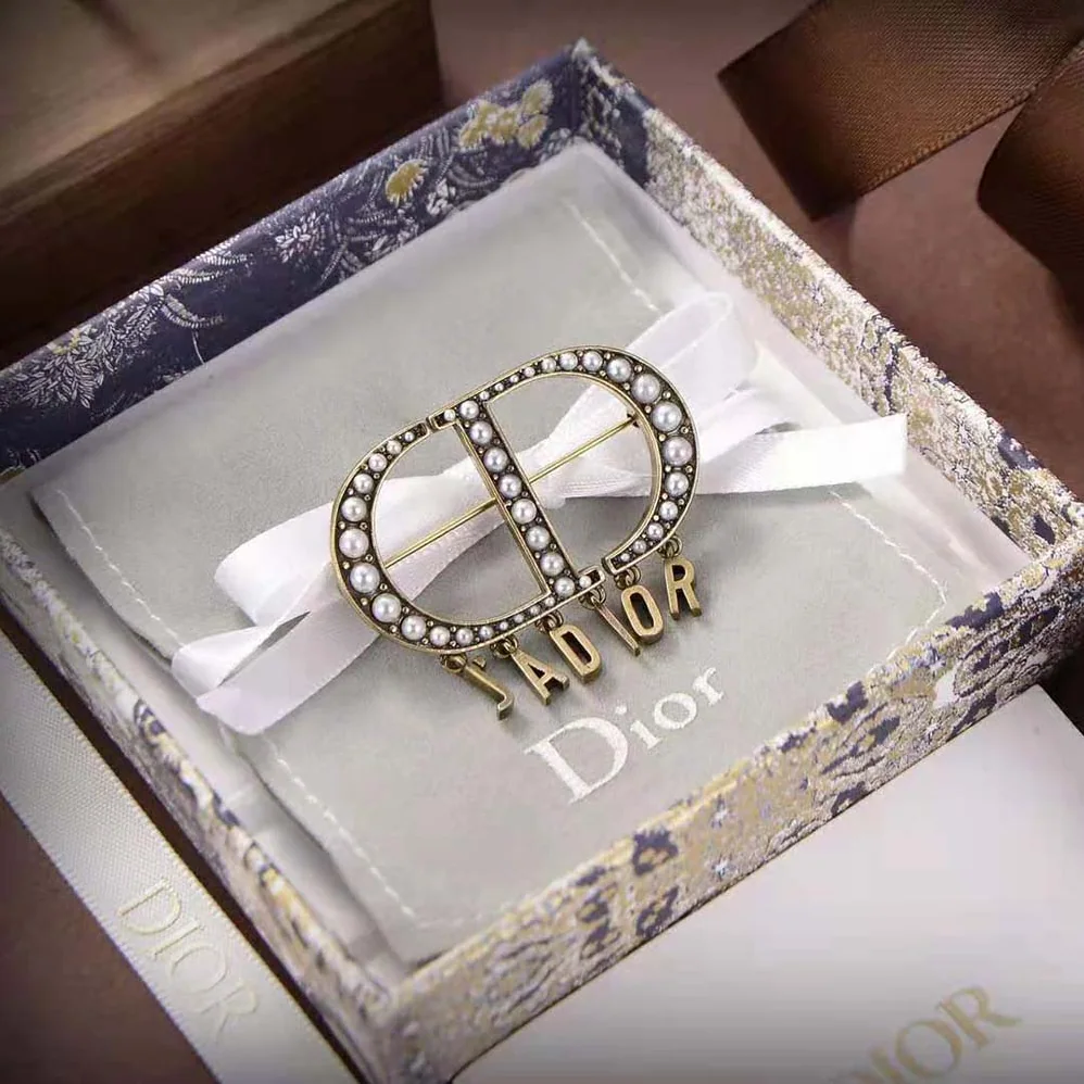 Dior 30 Montaigne Brooch Antique Gold-Finish Metal and White Resin Pearls7 for Women