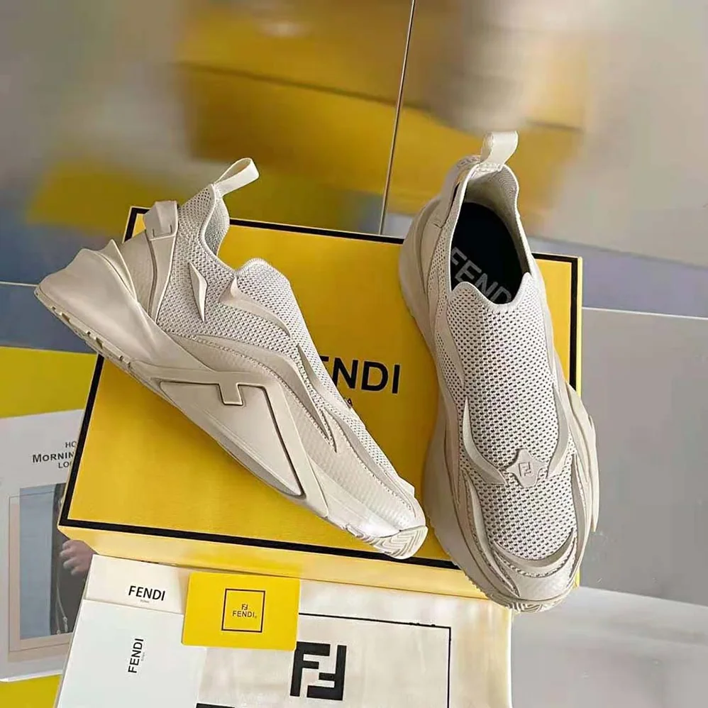 Fendi Flow Beige Mesh Running Sneakers for Unisex Fendi Flow Beige Mesh Running Sneakers for Unisex