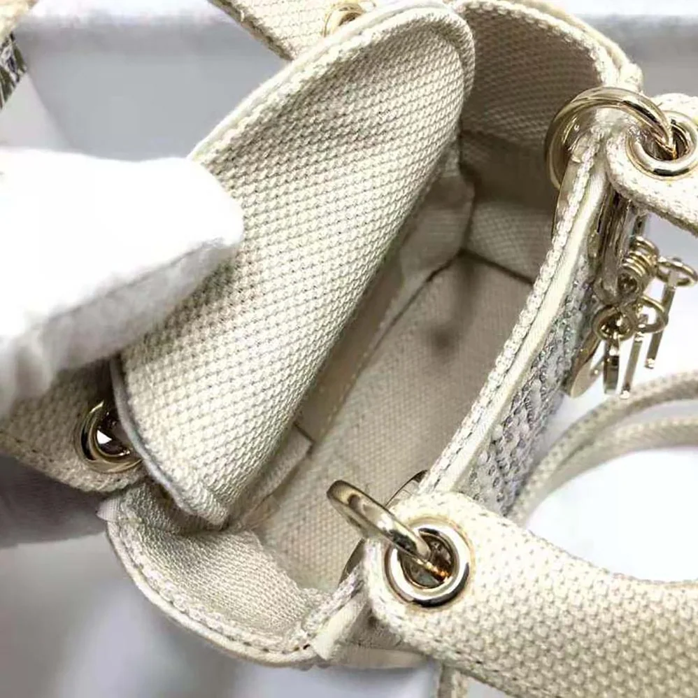 Dior Micro Lady Dior Bag Beige Canvas Embroidered with Metallic Thread Beads and Multicolor Crystals for Women Dior Micro Lady Dior Bag Beige Canvas Embroidered with Metallic Thread Beads and Multicolor Crystals for Women