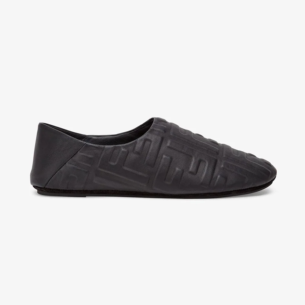 Fendi Signature Black Nappa Leather Slippers for Unisex Fendi Signature Black Nappa Leather Slippers for Unisex