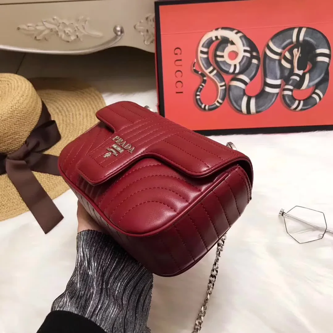 Prada Diagramme Small Leather Shoulder Bag in Maroon Prada Diagramme Small Leather Shoulder Bag in Maroon