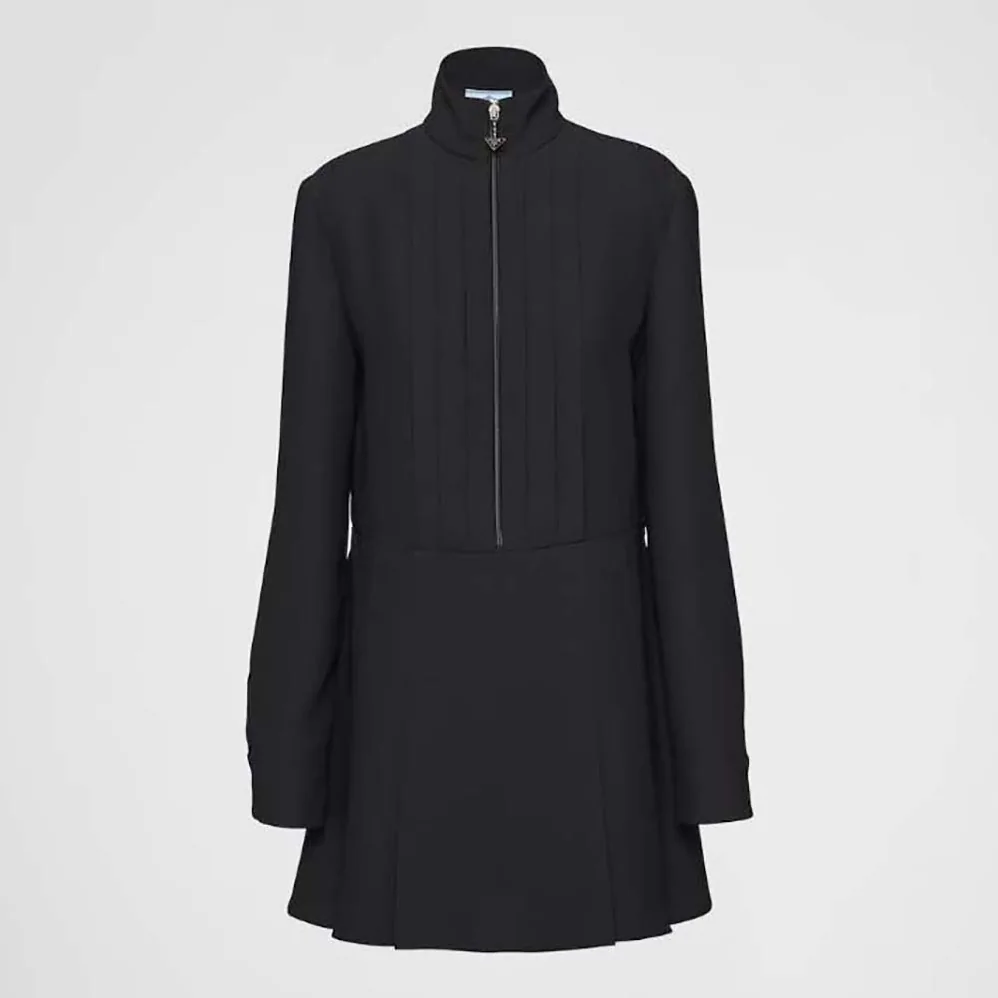 Prada Satin Sablé Mini-dress with Enameled Metal Triangle Logo for Women Prada Satin Sablé Mini-dress with Enameled Metal Triangle Logo for Women