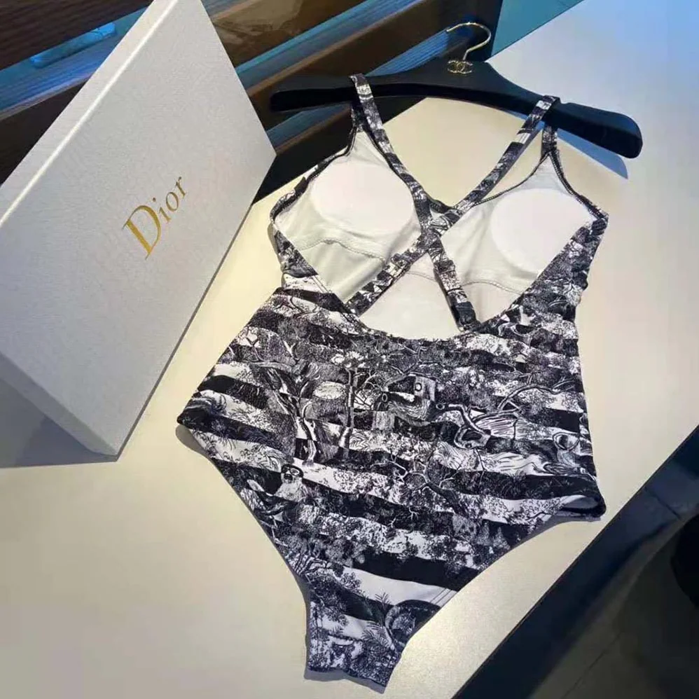 Dior One-Piece Swimsuit Navy Blue Toile de Jouy Stripes Technical Fabric for Women Dior One-Piece Swimsuit Navy Blue Toile de Jouy Stripes Technical Fabric for Women