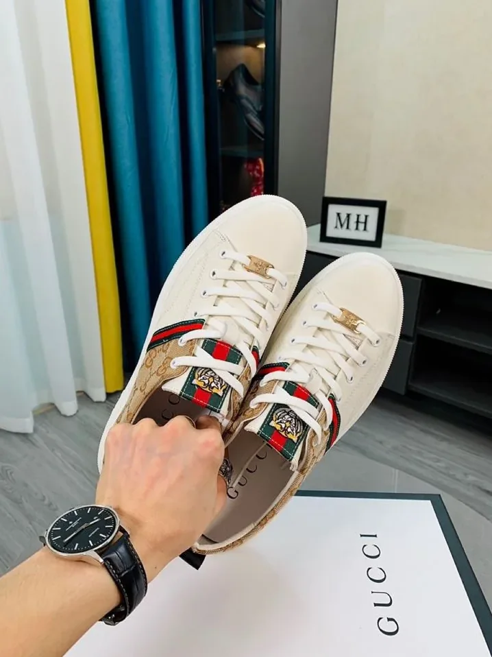 Gucci GG Sneaker With Web White And Beige for Men