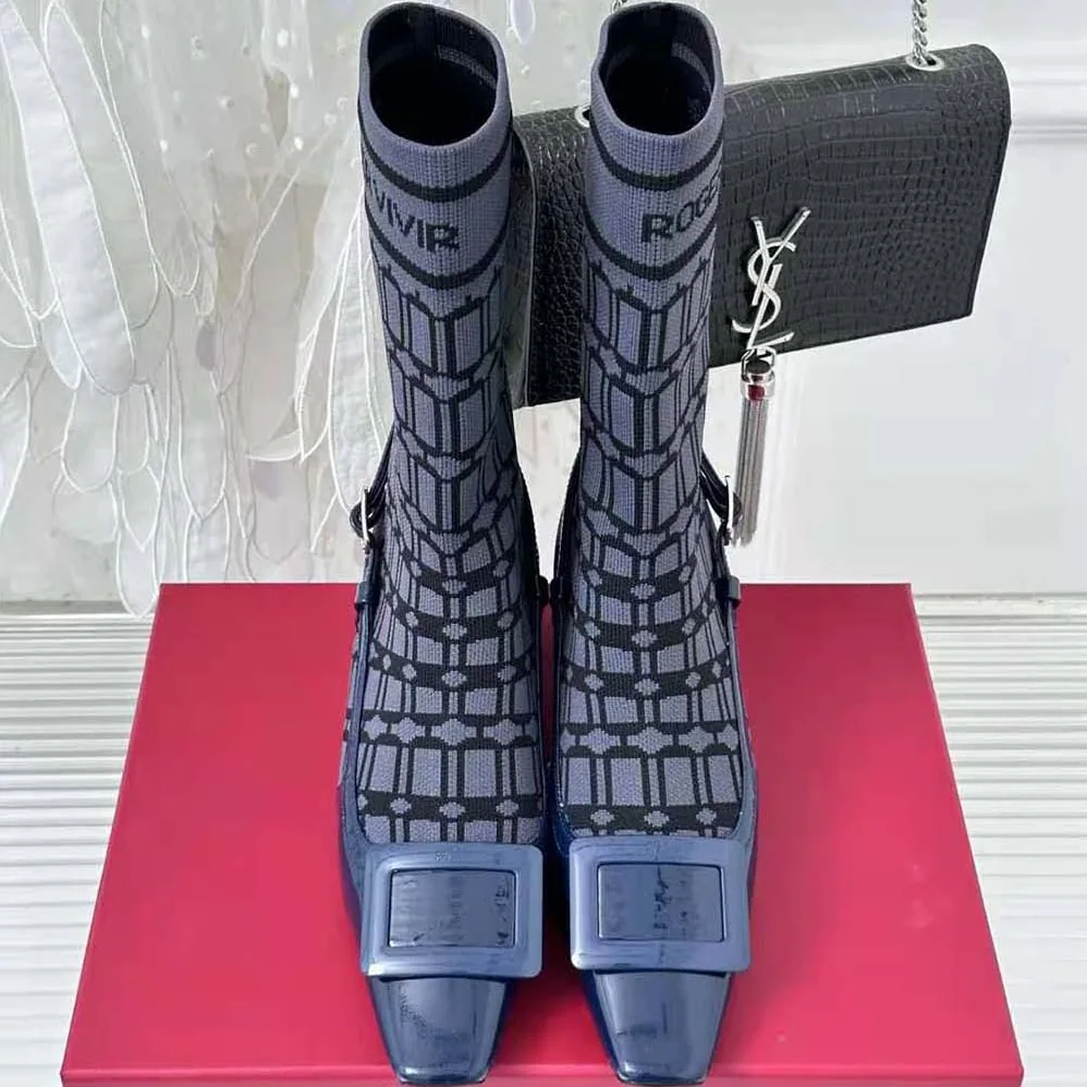 Roger Vivier Belle Vivier Sock Lacquered Buckle Ankle Boots in Patent Leather for Women in Blue Roger Vivier Belle Vivier Sock Lacquered Buckle Ankle Boots in Patent Leather for Women in Blue