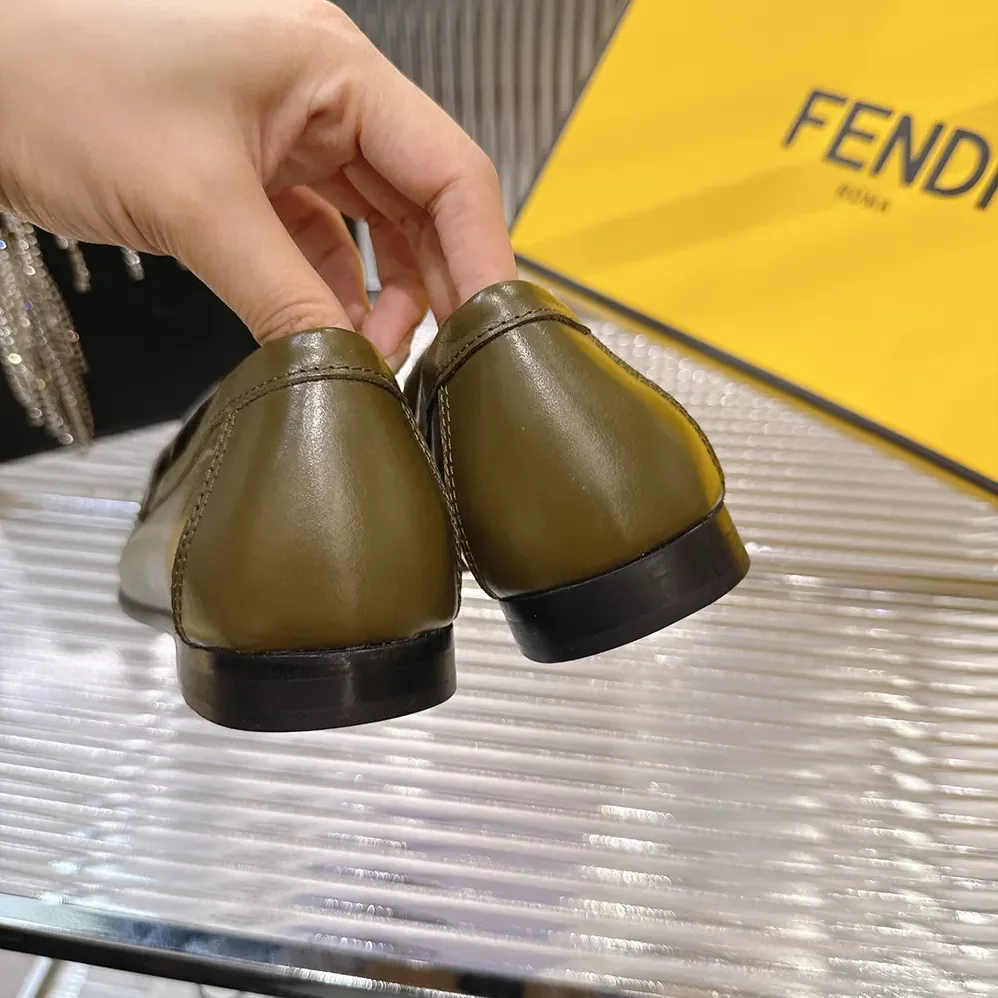 Fendi Baguette Green Nappa Leather Loafers for Women Fendi Baguette Green Nappa Leather Loafers for Women