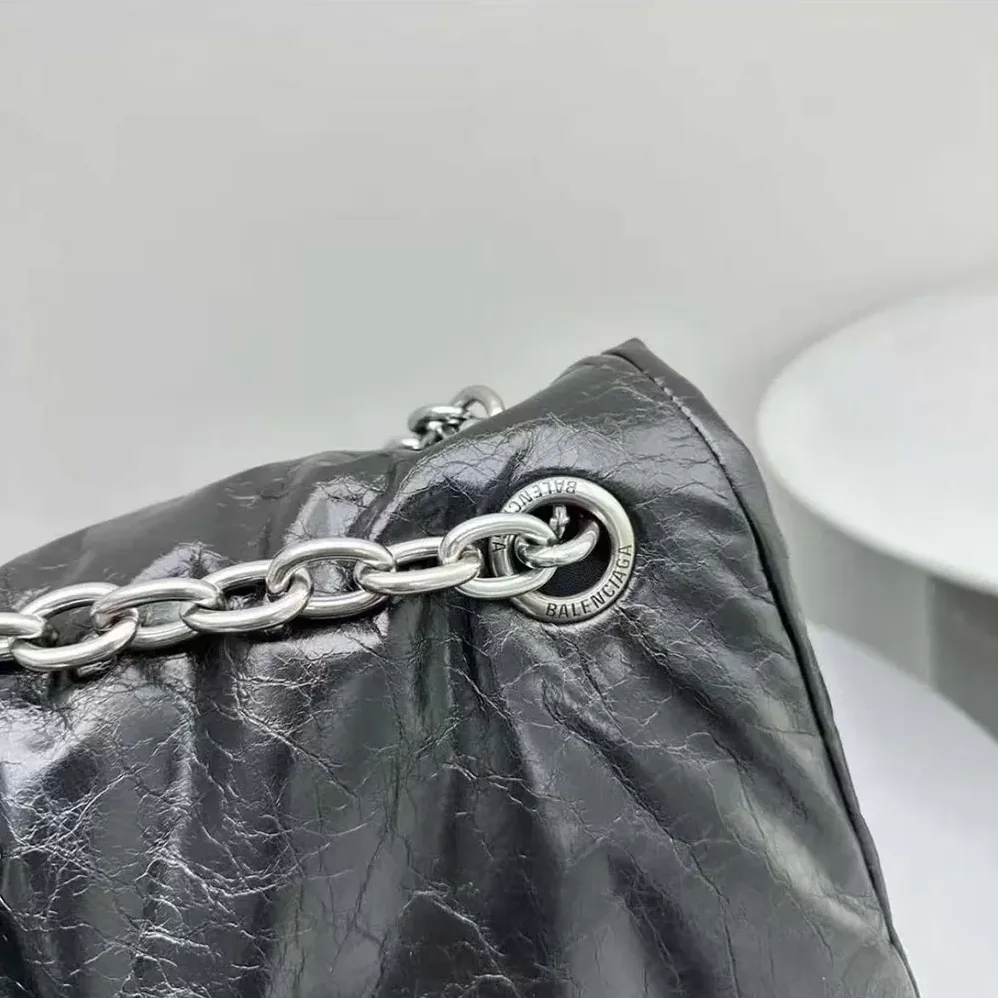 Balenciaga Monaco Large Chain Bag in Black for Women in Silver Arena Calfskin Balenciaga Monaco Large Chain Bag in Black for Women in Silver Arena Calfskin