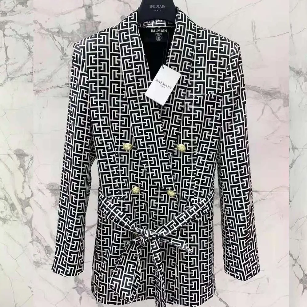 Balmain Monogram Printed Jacket with Shawl Collar for Women