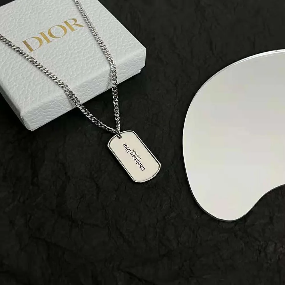 Dior CD Couture Plate Pendant Necklace Silver for Men in Finish Brass Dior CD Couture Plate Pendant Necklace Silver for Men in Finish Brass