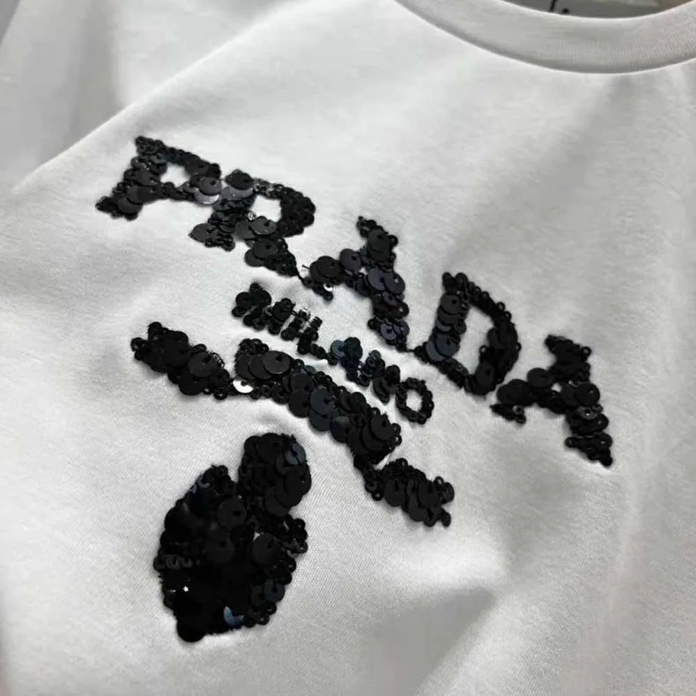 Prada Embroidered Interlock Crop T-shirt for Women in White