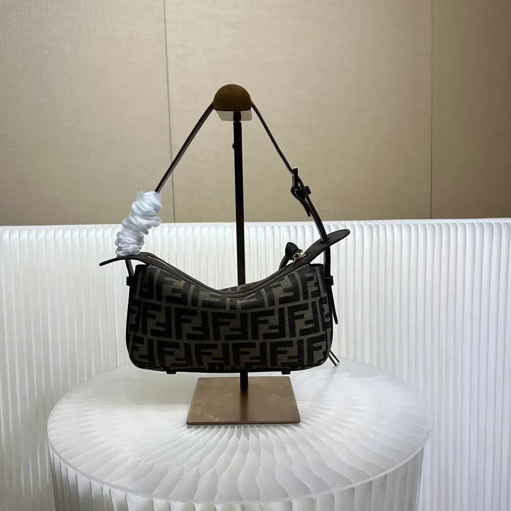 Fendi Simply Fendi Mini Brown FF Jacquard Fabric Mini Bag for Women Fendi Simply Fendi Mini Brown FF Jacquard Fabric Mini Bag for Women