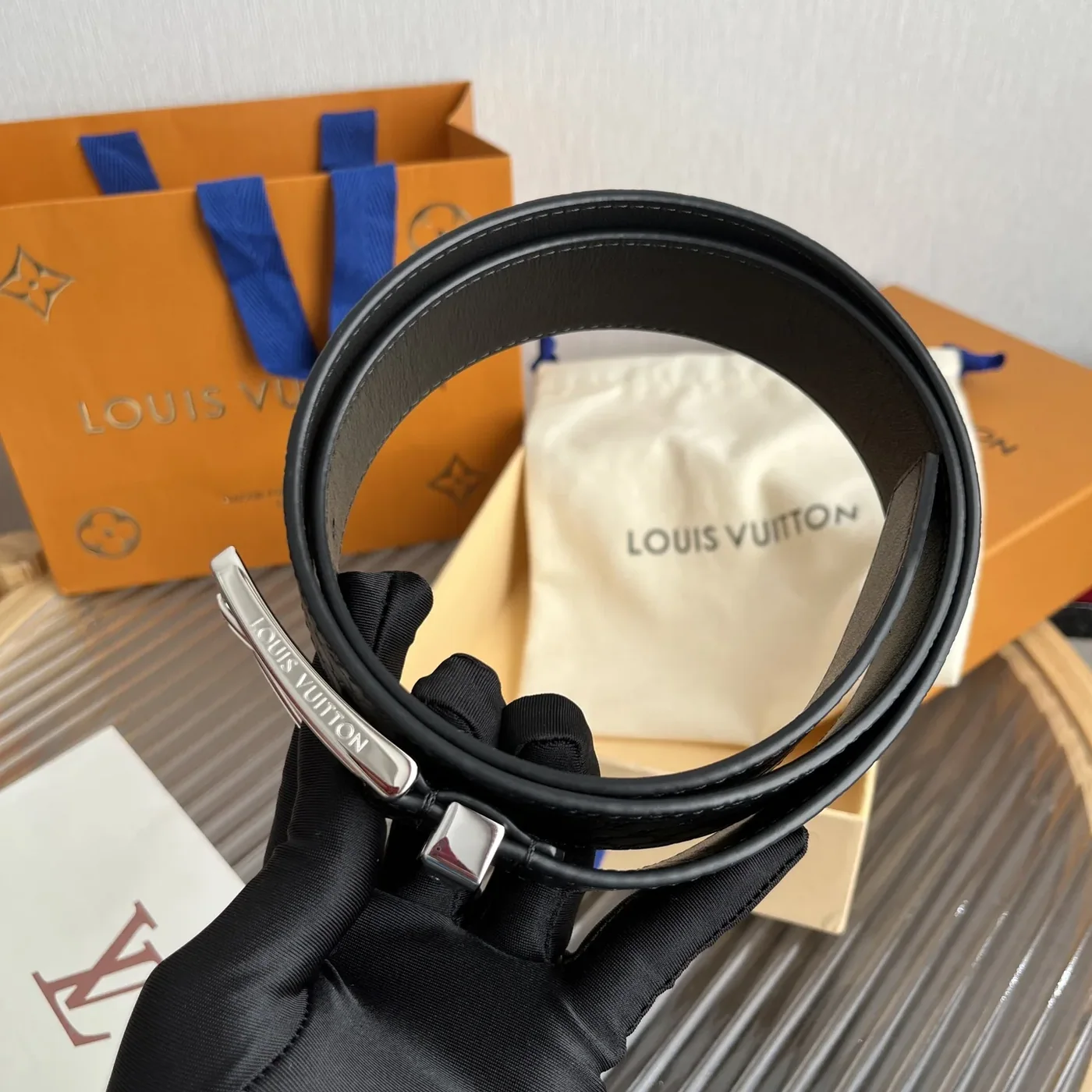 Louis Vuitton Initiales Reversible Belt Black LV Blason Embossed Louis Vuitton Initiales Reversible Belt Black LV Blason Embossed