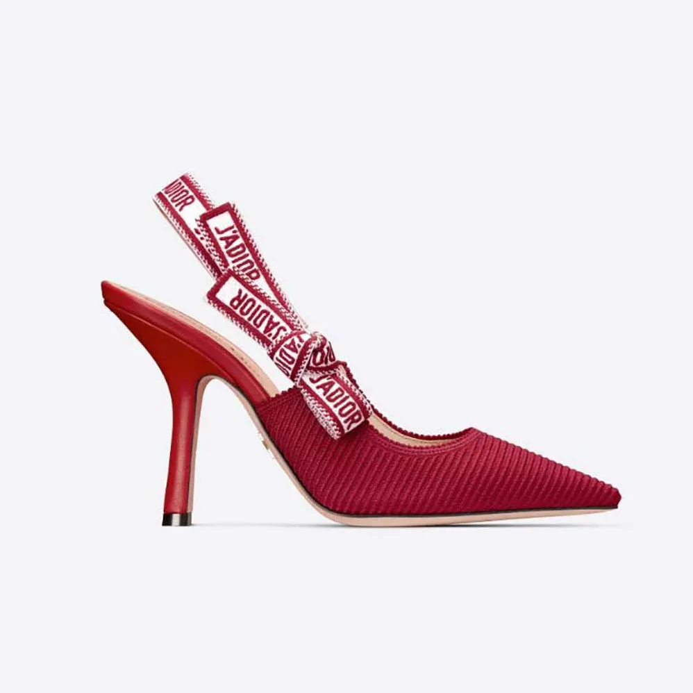 Dior J'Adior Slingback Pump Cherry Red Embroidered Cotton for Women