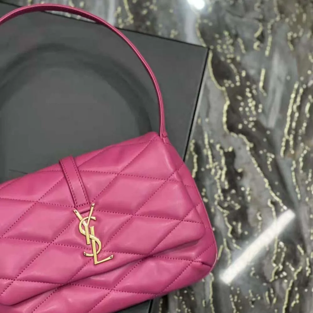 Saint Laurent YSL Le 57 Hobo Shoulder Bag in Quilted Lambskin for Women in Rose Saint Laurent YSL Le 57 Hobo Shoulder Bag in Quilted Lambskin for Women in Rose