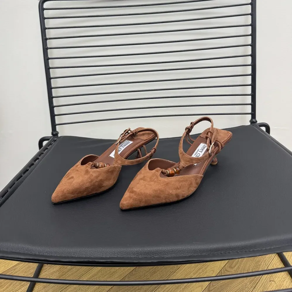 Jimmy Choo Lauri 50 Tan Mix Suede Slingbacks with Beads for Women in Brown Jimmy Choo Lauri 50 Tan Mix Suede Slingbacks with Beads for Women in Brown