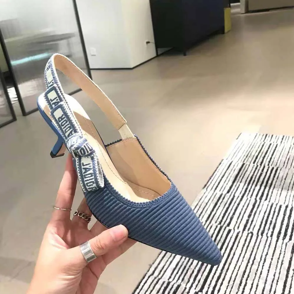 Dior J'Adior Slingback Pump Denim Blue Embroidered Cotton for Women Dior J'Adior Slingback Pump Denim Blue Embroidered Cotton for Women