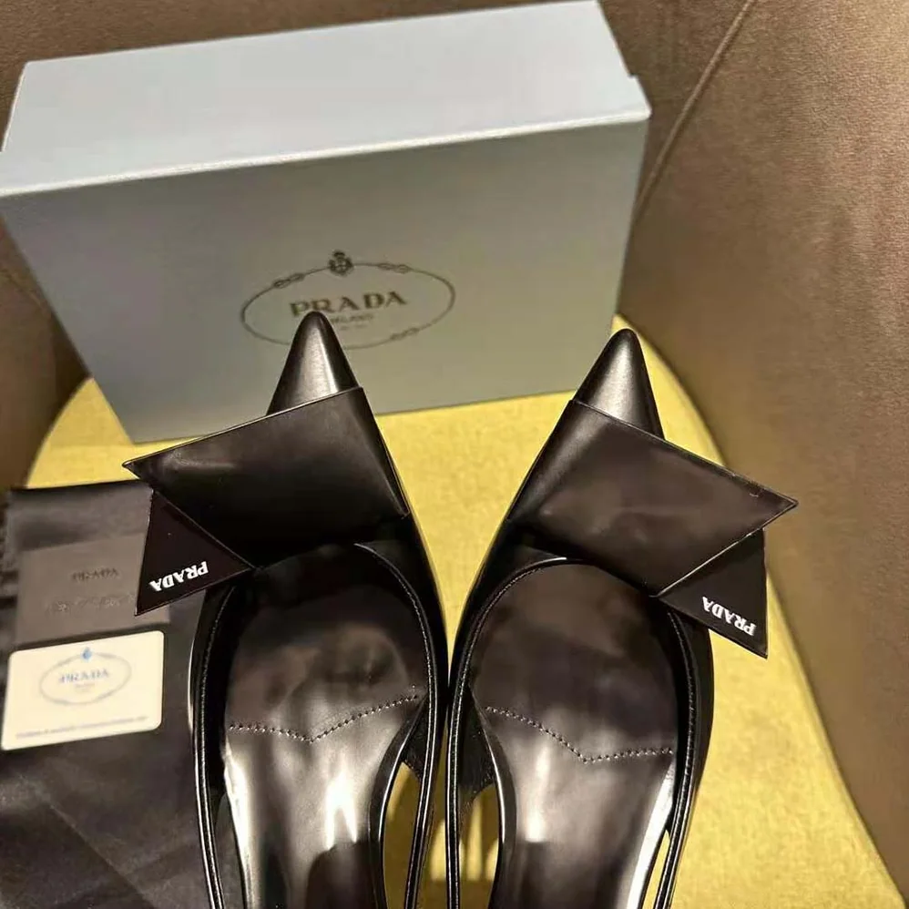 Prada Brushed Leather Slingback Pumps for Women in Black Prada Brushed Leather Slingback Pumps for Women in Black